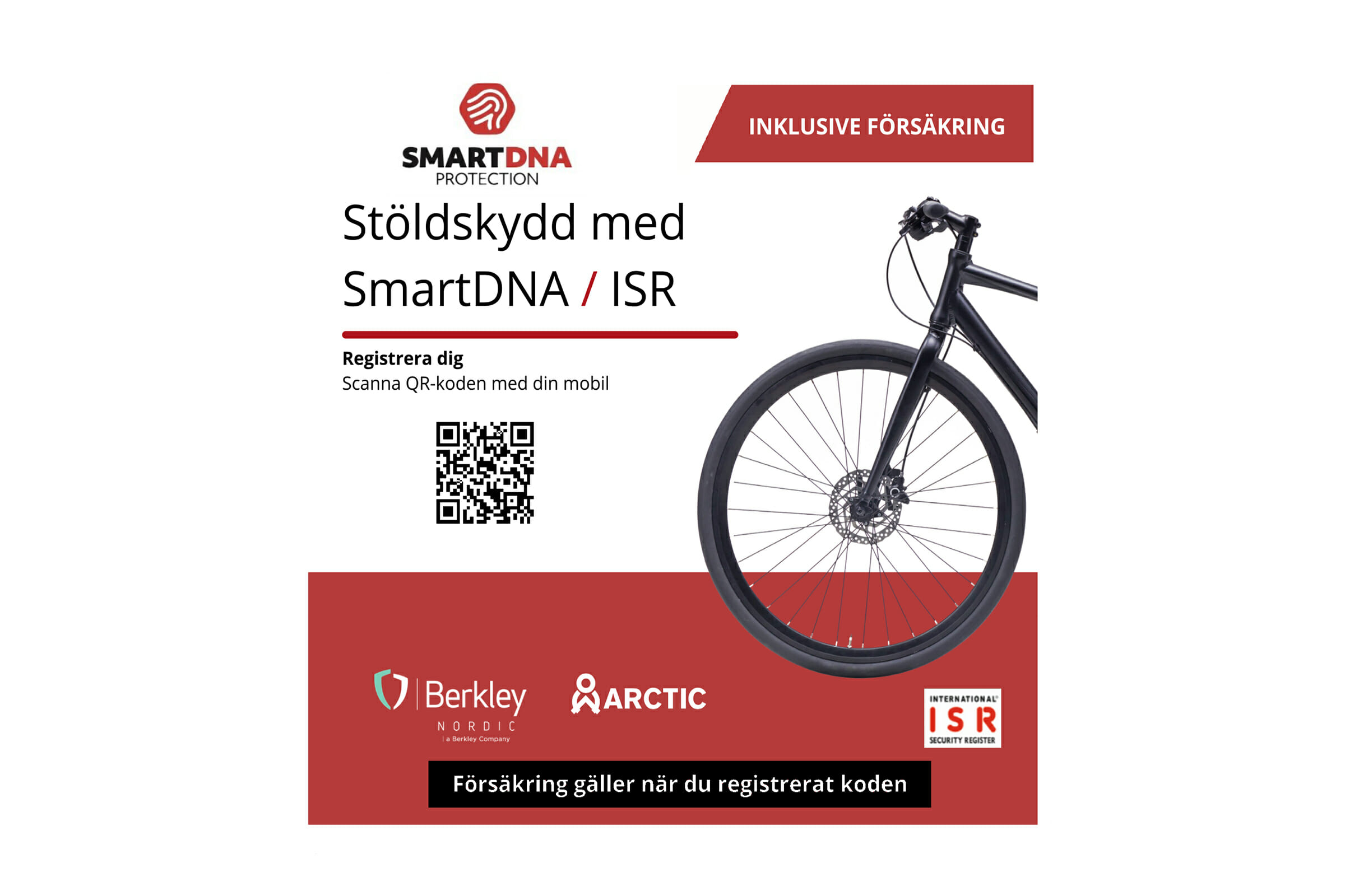 SmartDNA ISR-märkning Röd (inkl försäkring)   Cykeltillbehör - Lås & säkerhet - Larm & Bikefinder